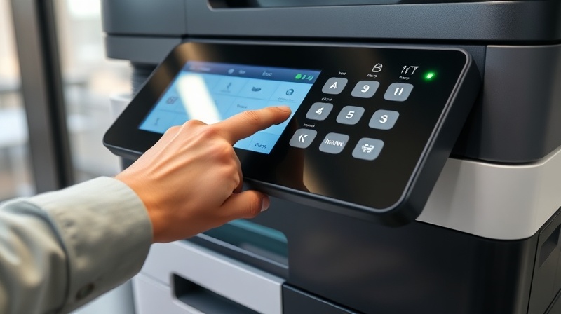 Person using a copier touchscreen panel